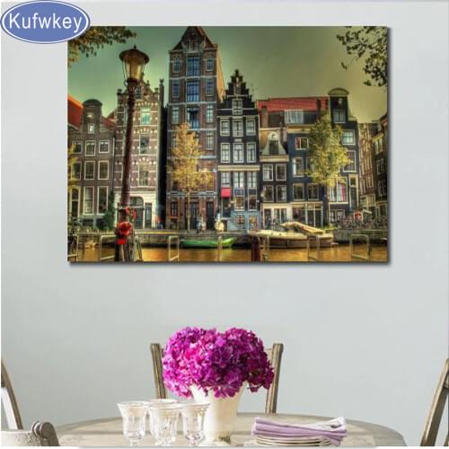 Fantasy Full Square 5D DIY Diamond Painting amsterdam Building art,Diamond Embroidery Cross Stitch,3d,Mosaic,stickers,home decor