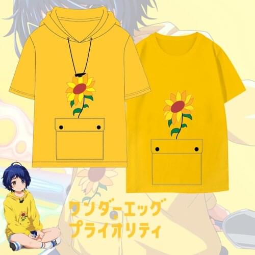 Anime Wonder Egg Priority Ohto Ai Hooded Short Sleeve T Shirt Top Costume Cosplay For Woman Man Plus Size