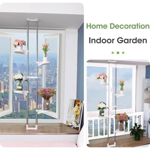 BAOYOUNI 4 Tiers Indoor Standing Flower Pot Holder Height Adjustable Plant Storage Shelf Vase Display Rack Home Decor Punch Free