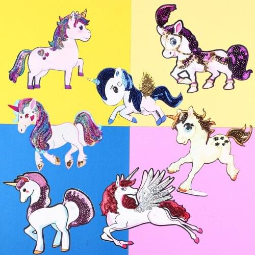 DIY Unicorn Sequined Patches Colorful Rainbow Horse Sew On Patches For Clothing Applique Cartoon Style For Kids Clothes Badge