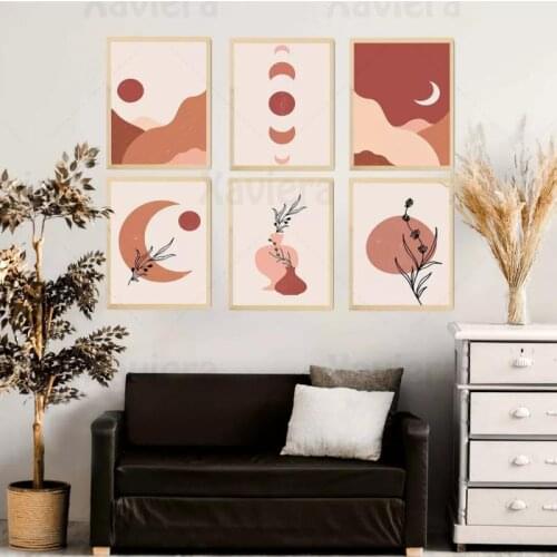 Boho Style Design Poster Moon Sun Desert Landscape Painting Canvas Print Bedroom Home Decor Gallery Living Room Mural Wall Art