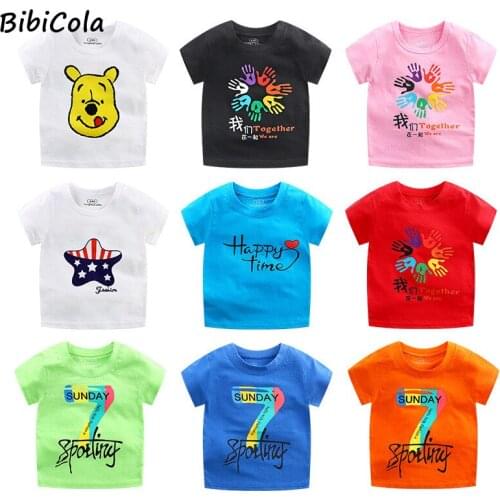 Baby Boys Girls T-Shirts Short Sleeve kids Girls Tops O-Neck Cartoon Casual T Shirts Two pieces Children Clothes Summer 2-6Y