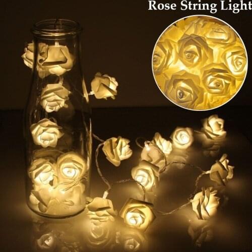 20 LEDs Rose Flower Fairy String Lights Battery Powered Romantic Floral Lamp Wedding Valentines Day Event Party Garland Decor