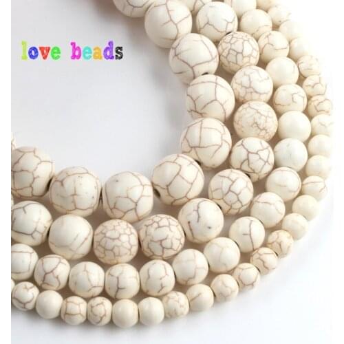 Wholesale 15inch strand White Turquoises Howlite Round Beads For Jewelry Making DIY Bracelet Necklace 4/6/8/10/12mm Pick Size