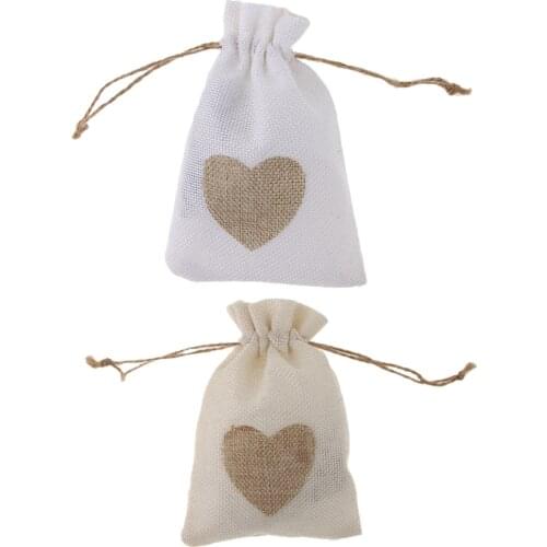 10x Small Burlap Jute Hessian Wedding Favor Gift Bag Drawstring Pouch