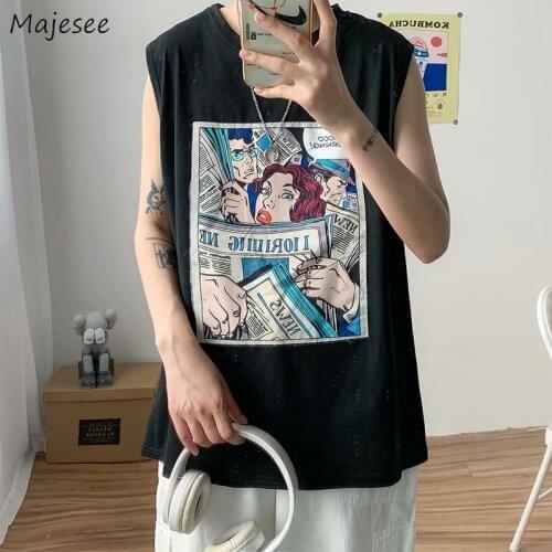 Fashion Men Tank Tops Summer Couples Print Harajuku Hip Hop Loose Anime Graphic Ins Chic Sleeveless Singlets Teen Boys Ulzzang