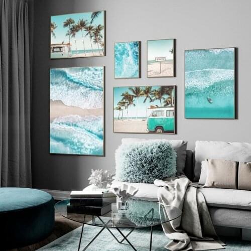 Bus Beach Sea Water Landscape Fashion Poster Home Decoration Living Room Bedroom Frameless Canvas Printed Wall Painting Core