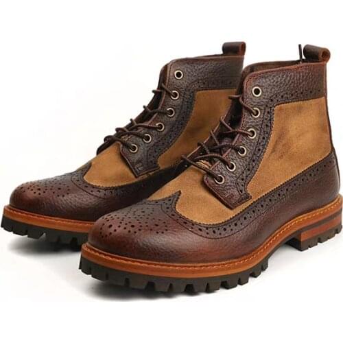 New Fashion Vintage Soft Leather Handmade Men Boots Round Toe Lace-Up Tooling Brogue Shoes Desert Motorcycle Boots Mixed Colors