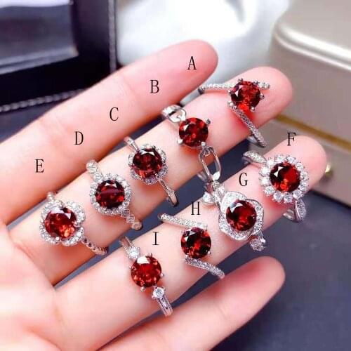 Natural 9 Style Garnet Ring Real 925 Silver Fine Fashion High Quality Jewelry Suitable for Women Free Shipping MeibaPJFS