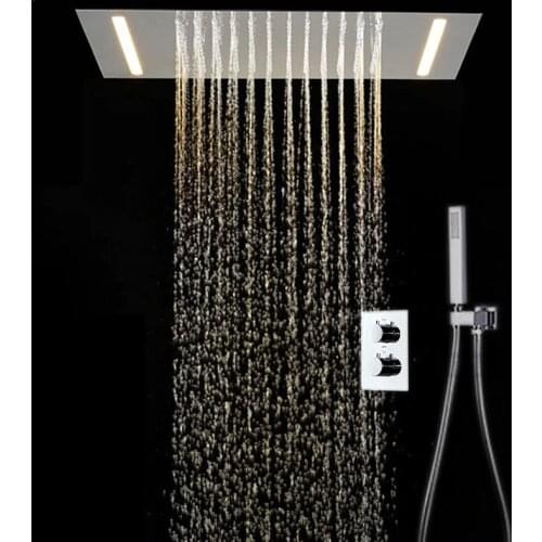 Need To Power LED Light Bathroom Shower Accessories Polished Shower Head 500*360mm Rainfall Thermostatic Shower Set Saving Water