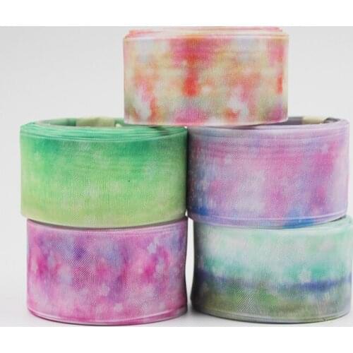 Wholesale Pink/blue water color 16/25/38mm Gradient organza ribbon Bow Wedding Decoration Lace Crafts gift wrapping decoration