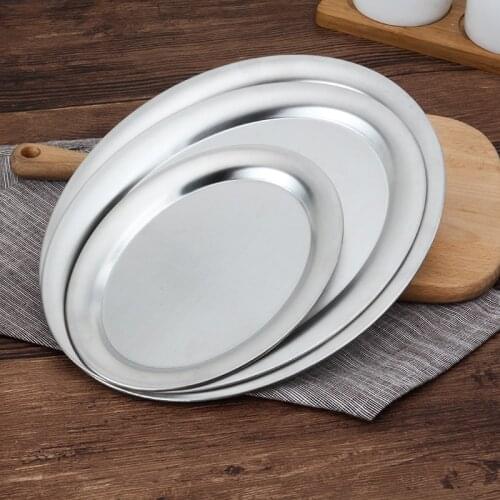 304 Stainless Steel Oval Plate Korean Barbecue Dish Thicken Fish Plate 14 Inches 1PCS