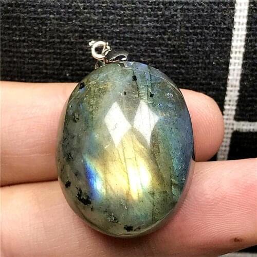 Necklace Pendant Natural Labradorite Jewelry For Woman Man Yellow Light Crystal 26x21x12mm Beads Silver Moonstone Gemstone AAAAA