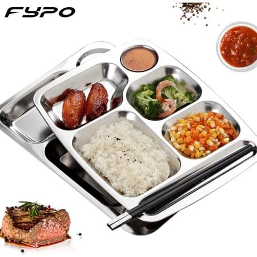 Stainless Steel Foods Tay Student Tray Divided Dinner Tray Lunch Container Food Plate