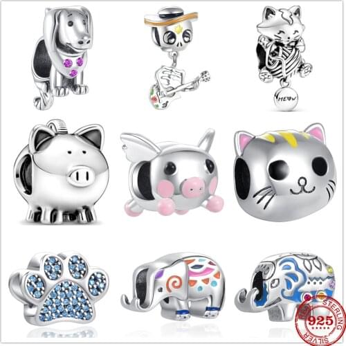 2021 New Fashion Silver 925 Skeleton Dog Cat Charm Bead Pendant Fit Original Pandora Bracelets DIY Fine Sterling Jewelry Gift