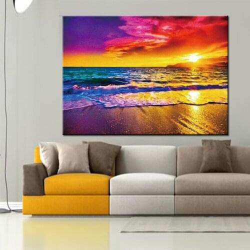 Full square round Diamond Painting Sunrise seascape diamond art Picture with rhinestones handmake cross Stitch mosaicHome Decor