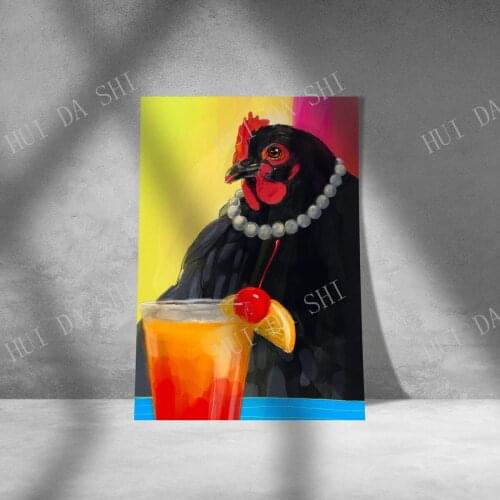 Illustration of a hen drinking sex on the beach, ideal for decorating a home or bar