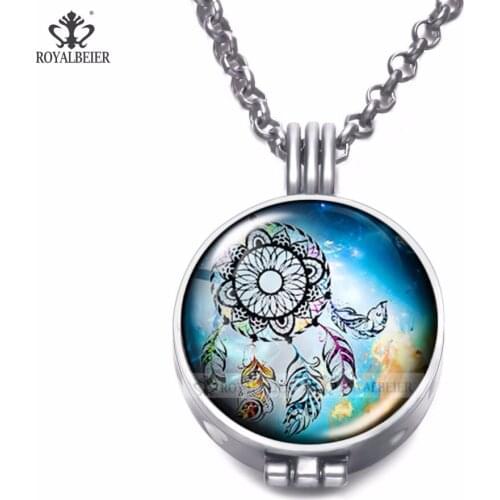 RoyalBeier 1pcs Vintage Aromatherapy Pendulums Diffuser Locket Pendant Perfume With Pads Choker Necklace Women Jewelry Making