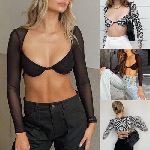 Y2K Sexy Gothic T-Shirts Women Mesh See Through Long Sleeve Bandage Crop Tops Summer Tees Streetwear