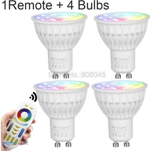 MiLight Dimmable LED Bulb 4W GU10 RGB+CCT (2700-6500K) Smart WiFi LED Spotlight FUT103 2.4G RF Wireless Remote Control