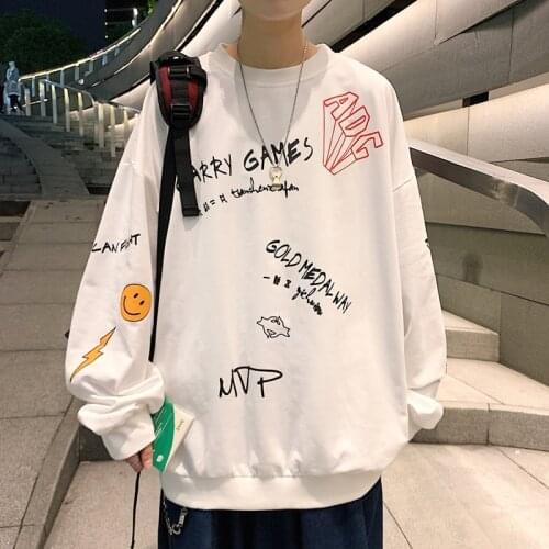 Utumn Spring 2021 Hoodies Sweatshirt Mens White Loose Hip Hop Punk Pullover Streetwear Casual Fashion Clothes OVERSize 5XL