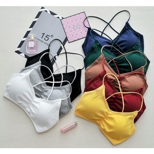 Women Crop Tops Camisole Camis Solid Colors Bralette Underwear Strappy Padded Bra Tops Cotton Vest Tank Top