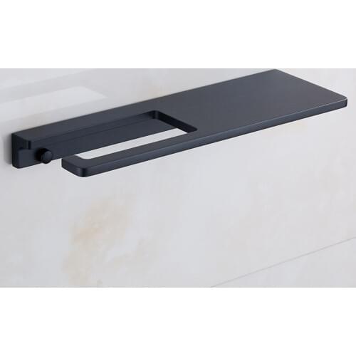 Solid Aluminun Matt Black Toilet Paper Holder Phone Shelf Storage Rack Wall Mounted Bathroom Roll Paper Holder with phone Holder