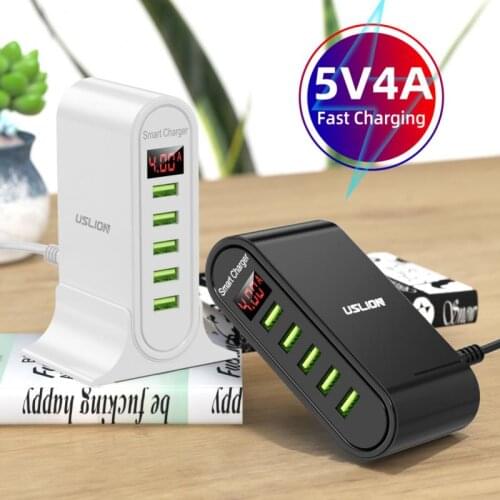 Universal New Chargers 5 Port USB Charger HUB Multi USB Charging Station Dock Desktop Wall Home LED Display EU US UK Plug