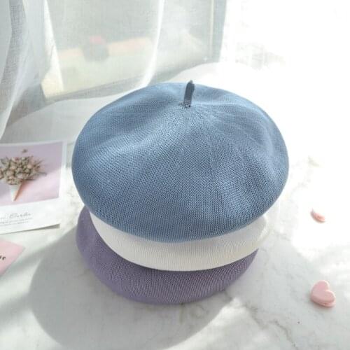 Spring And Summer Japanese-style Sweet Cute Thin Breathable Knitted Octagon Beret Painter Cap Womens Bud Hat Vintage