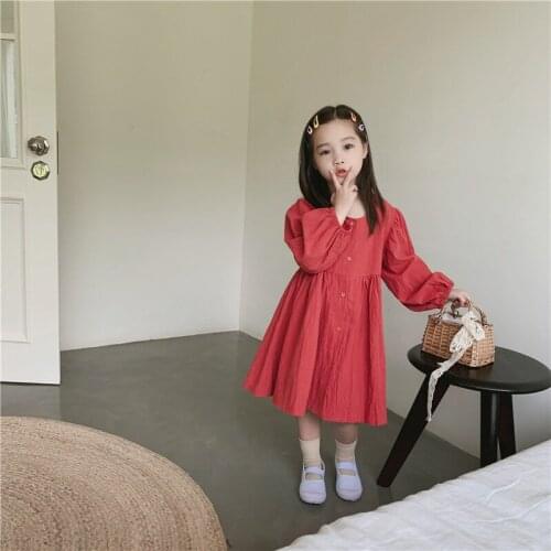 Explosion models girls red retro style long-sleeve dress tight long paragraph autumn new children baby dresses