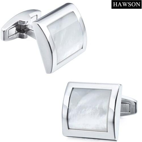 HAWSON Mother of Pearl Cufflinks Fashion Square French Dress Shirt Accessories Exquisite Gift for Mens Wedding Business