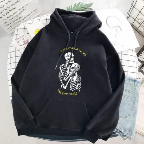 Punk style womens hoodie skull long sleeve casual top goth skeleton dark black 2021 loose ulzzang fashion womens sweatshirt