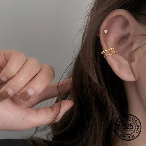 S925 Silver Earrings For Women Gold Pearl Clip Double-Layer Round Simple Non-Pierced French Fashion Retro Design Jewelry INEFFA