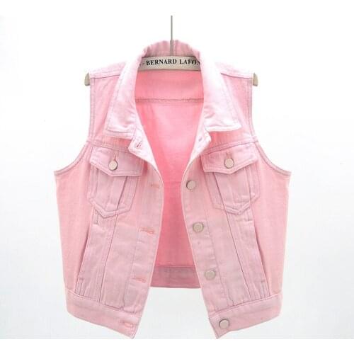 2021 Spring Denim Vest Women Korean Fashion Short Sleeveless Jacket Plus Size Slim Pink Waistcoat Jeans Vest Female Streetwear