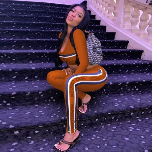 2020 Best Quality Famous Brand 2 pcs Tracksuits Women Set Letters O-neck Short Tops Long Pants Sexy Club Outfits