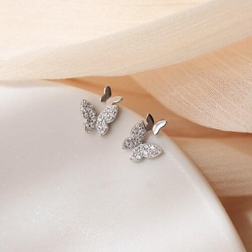 The lovely 925 Sterling Silver Butterfly Earrings With Bejewelled Zircon Womens Fashion Jewelry And Korean Earrings Party Gifts