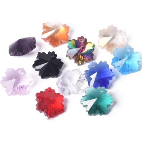10pcs Crystal Glass Drops 14mm Snowflake Shape Loose Crafts Beads Top Drilled Pendants for Jewelry Making DIY Crafts