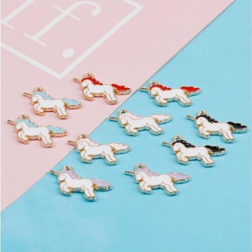 10pcs 14x21mm Zinc Alloy Colorful Enamel Mini Unicorn Charms Handmade Pendant for Necklace Earring DIY Jewelry Findings Making