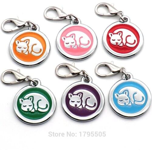 100pcs Lovely Cat Engraving Pet ID Tag Dog Cat Name Tags Collar Accessories Pendant Customized Nameplate With Keyring Loss
