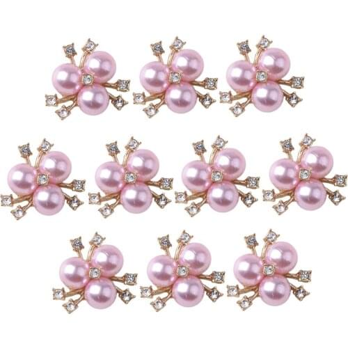 10x Light Pink Rhinestone Pearl Button Crystal Findings Charms Earrings DIY