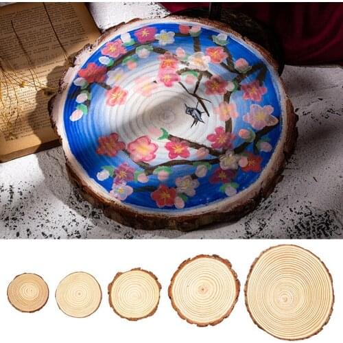 3-12cm Natural Pine Unfinished Wood Slices Circles With Tree Bark DIY Crafts Wedding Party Painting Round Wood Board