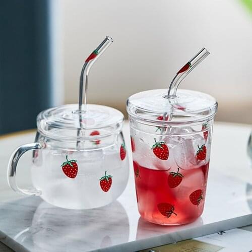 300ML Strawberry Cute Nordic Glass Cup Creative Transparent Water Cup Student Milk Heat Resistant Glass Home Party Drinking Cup