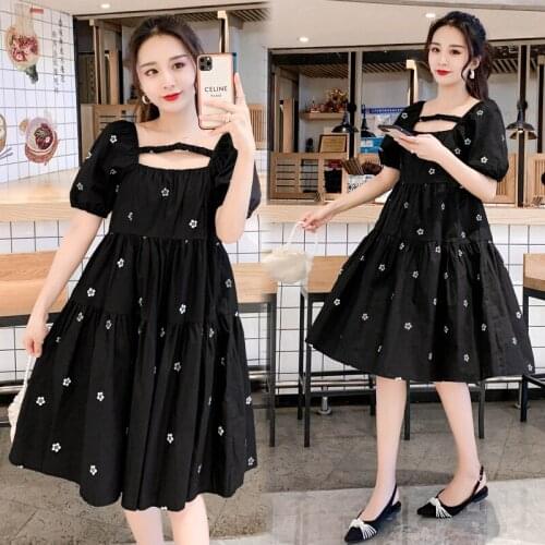 30510# Maternity Dress Summer Cotton Short Sleeves Loose Midi Sweet Dress Plus Size Pregnancy Dress Pregnant Women Mom Dress