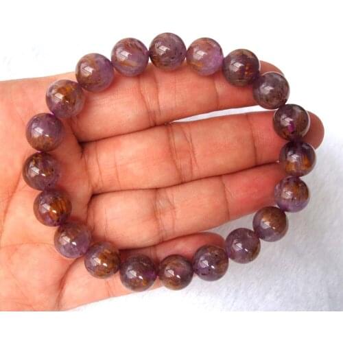 Free Shipping Natural Purple Titanium Gold Rutilated Quartz Round Beads Bracelet Women Jewelry Accessories Weddings Gift