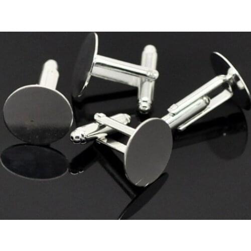 Free shipping!12mm High quality silver plated brass CuffLinks With Round Glue-On Base
