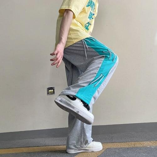 Stitching Casual Pants Mens Wear Rope Stitching Sports Loose Straight Trousers 2021 Summer Loose Wide-leg Pants Oversize Joggers