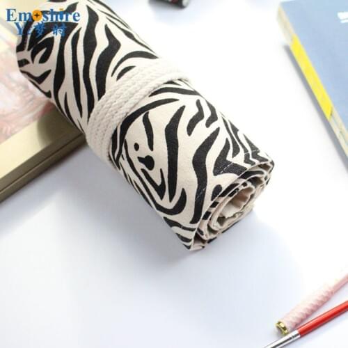 Hot Cotton Canvas Handmade Zebra Color Lead Pencil Case High Quality Capacity Pencil Bag School Office Stationery Case B079