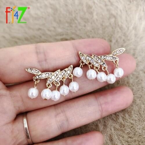 F.J4Z New Pearl Earrings for Women Delicated Rhinestone Imitation Pearl Beaded Office Lady Earring Jewelry Gifts Dropship