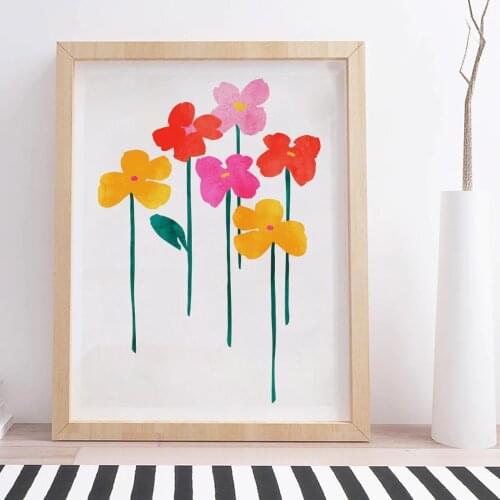 Canvas Painting Japanese Simple Style Happy Flowers Wall Art Print Poster Picture Decor Painting Living Room Home Decoration