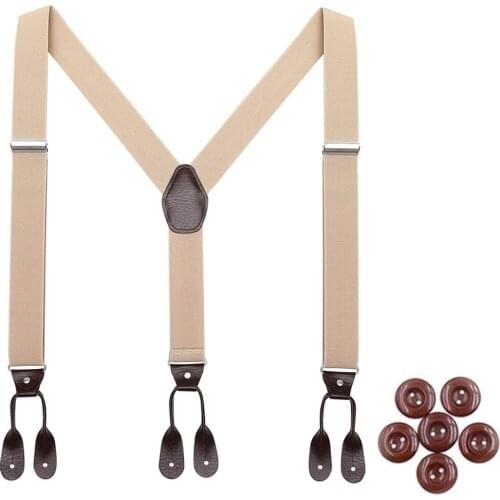 Leather Suspenders for Men Wedding Party 3.5cm Wide Y-Back Button End Heavy Duty Big Size Adjustable Elastic Trouser Braces